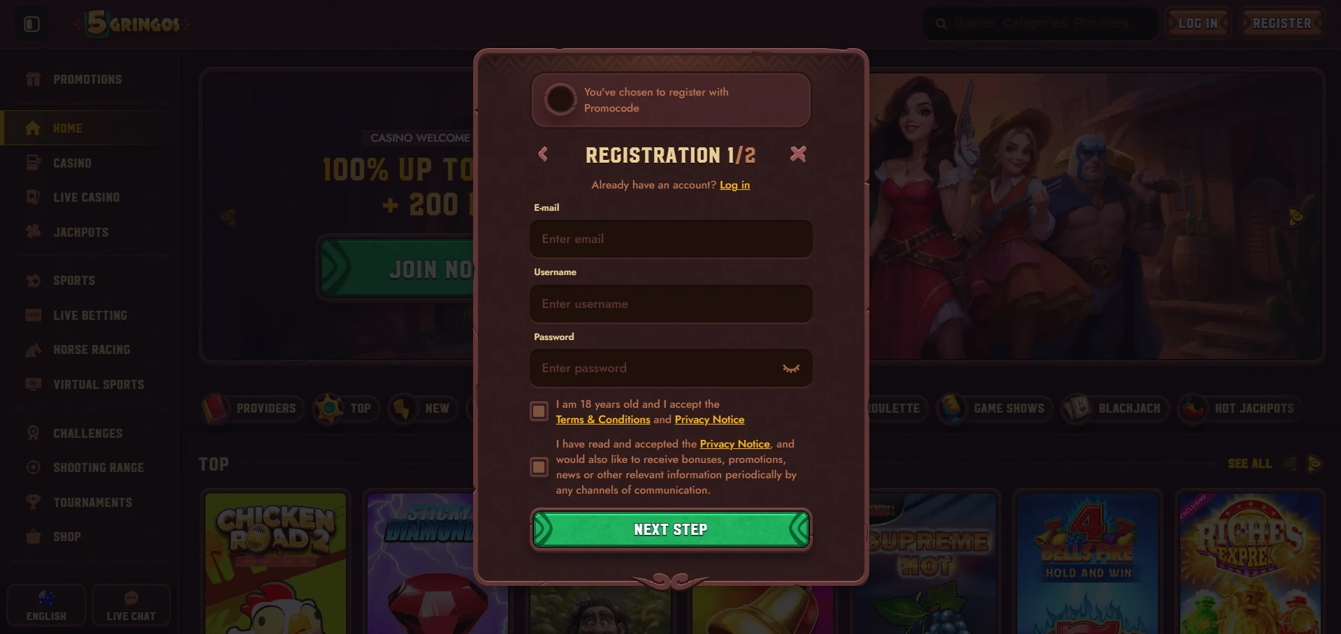 5gringos Casino sign up